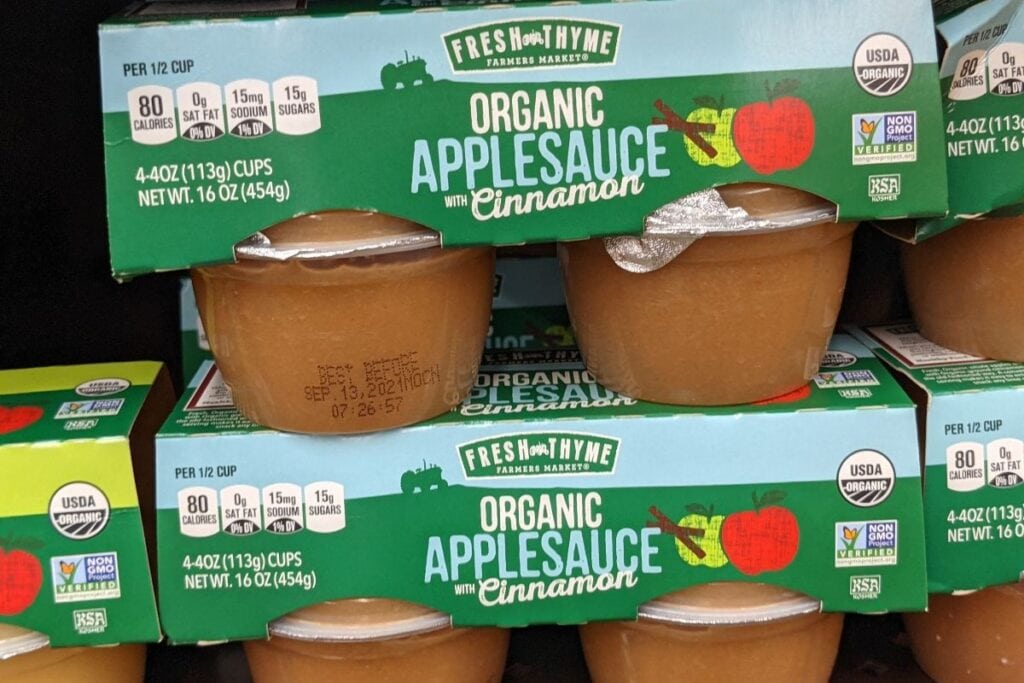Applesauce cups close up shot.