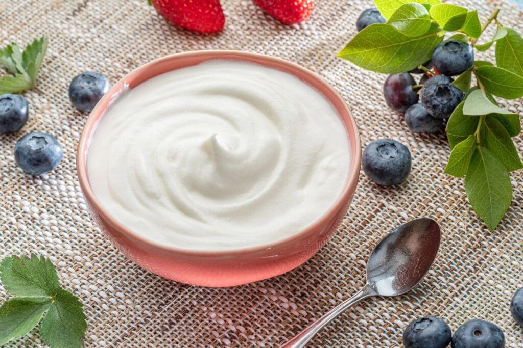 A bowl of yogurt.