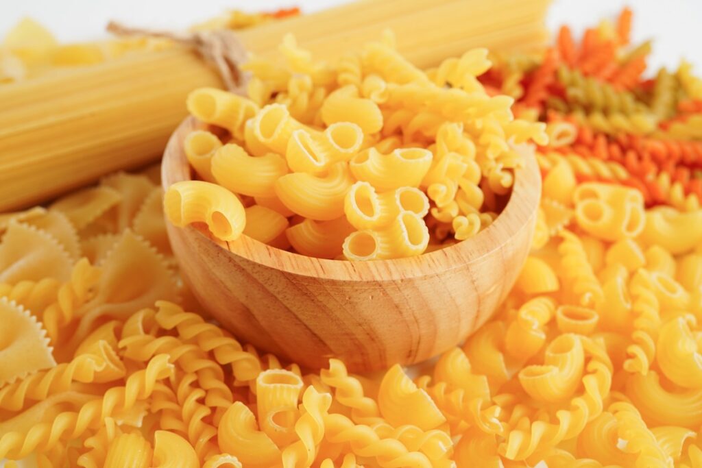 A bowl of pasta noodles.