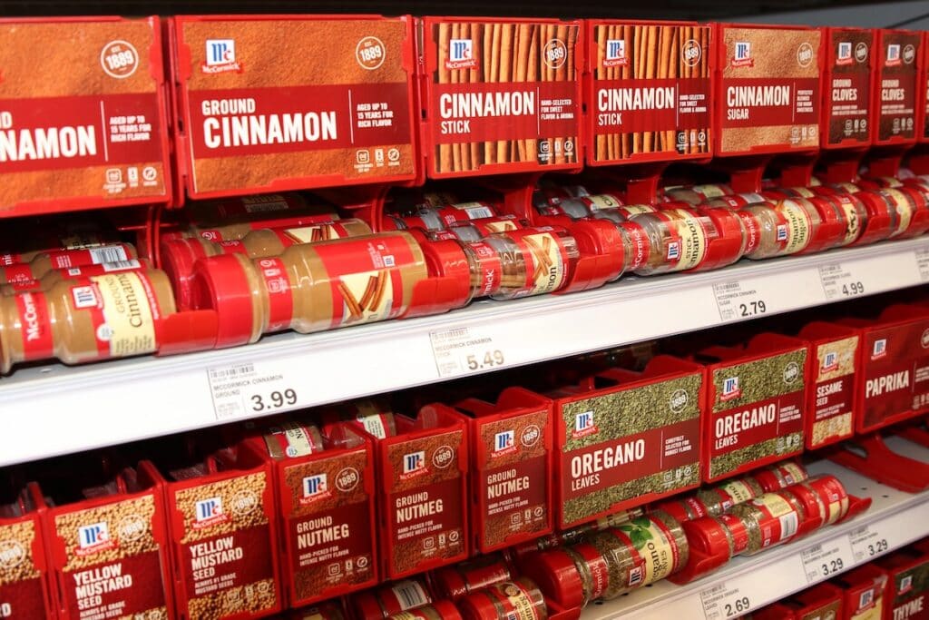 Spices on a grocery stall.