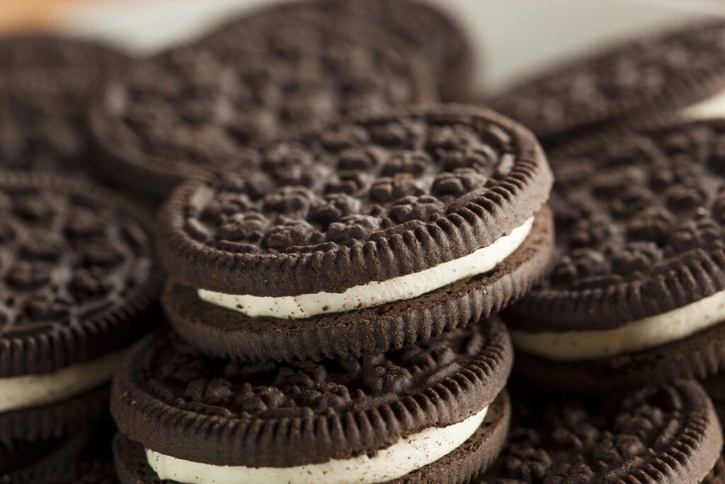 Oreo cookies close up shot.