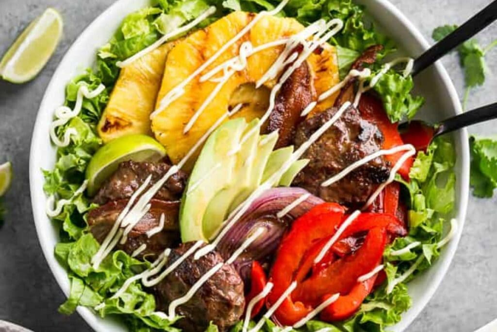 Burger bowl with veggies.
