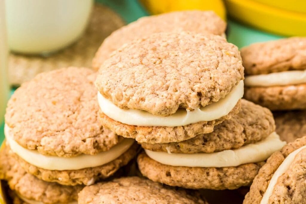 Banana oatmeal cream pies close up shot.