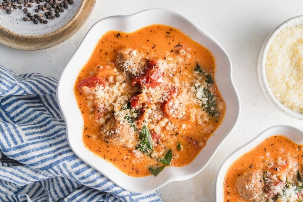 A bowl of meatball soup.