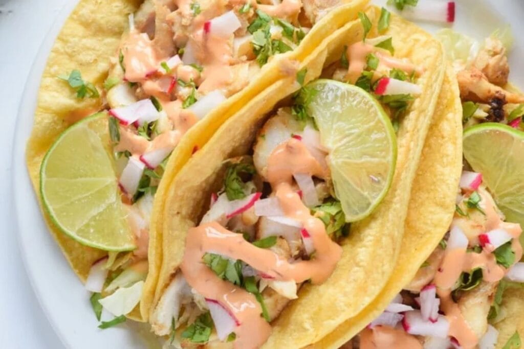 Fish tacos on a plate.