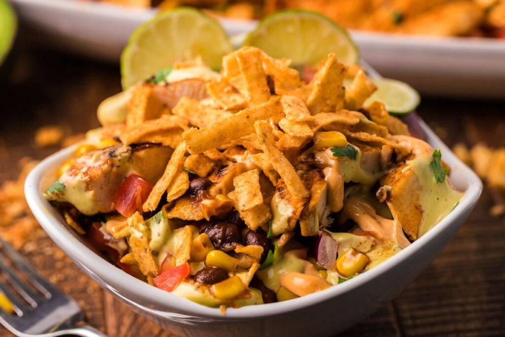 Fresh mex bowl close up shot.