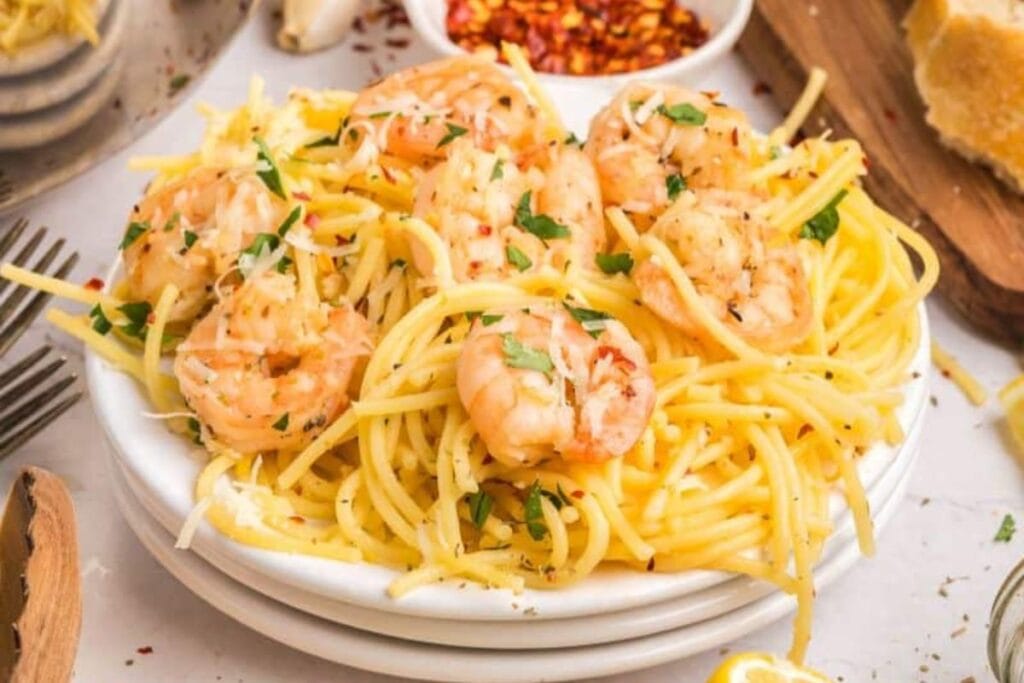 Noodles with shrimp.