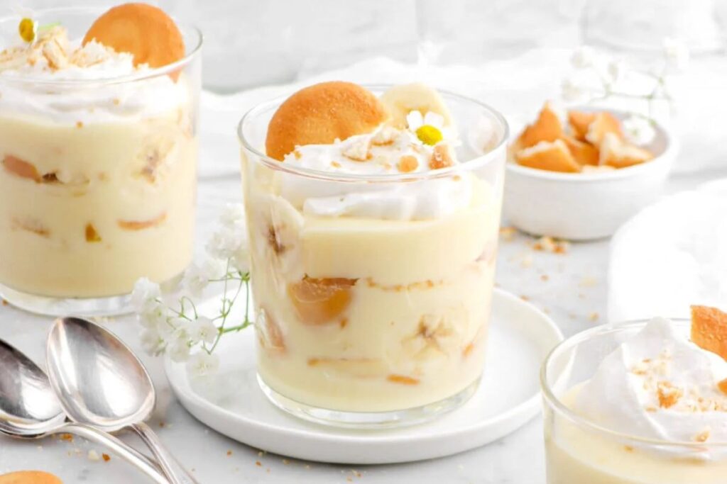 Cups of banana puddings.
