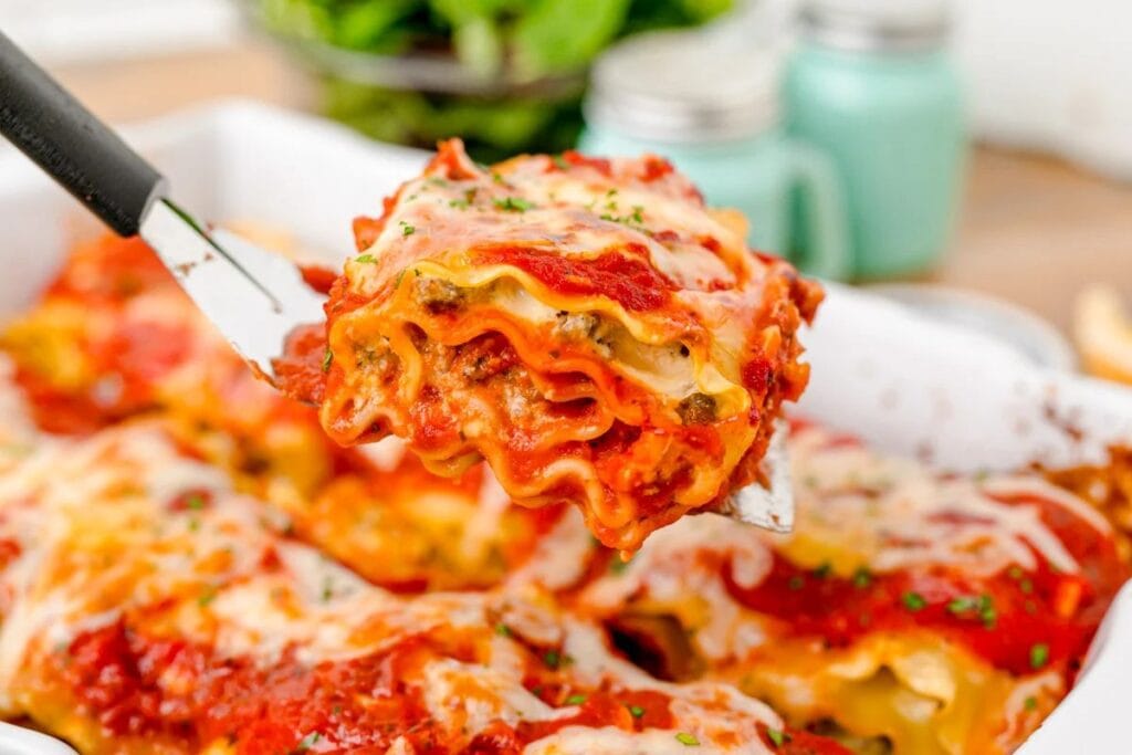 A slice of lasagna roll up.