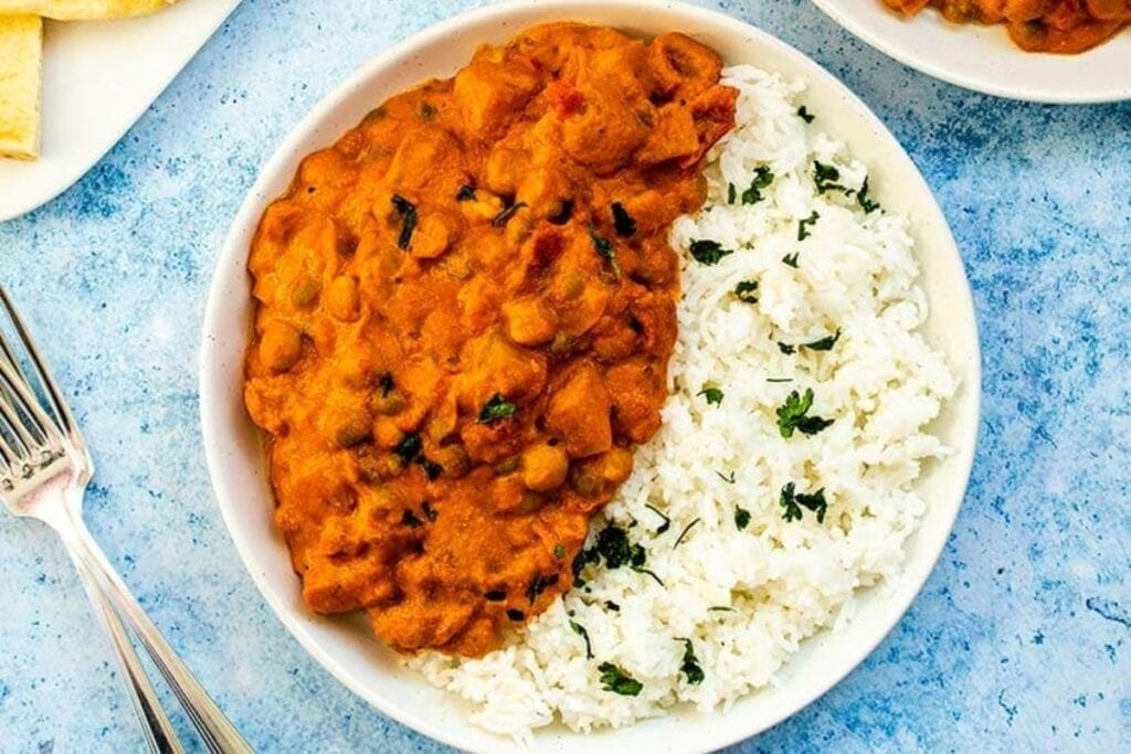 Chicken tikka masala on a plate.