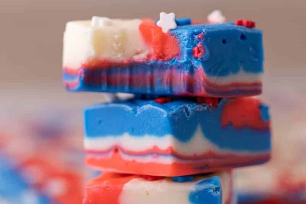 Stacks of red, white and blue fudge.