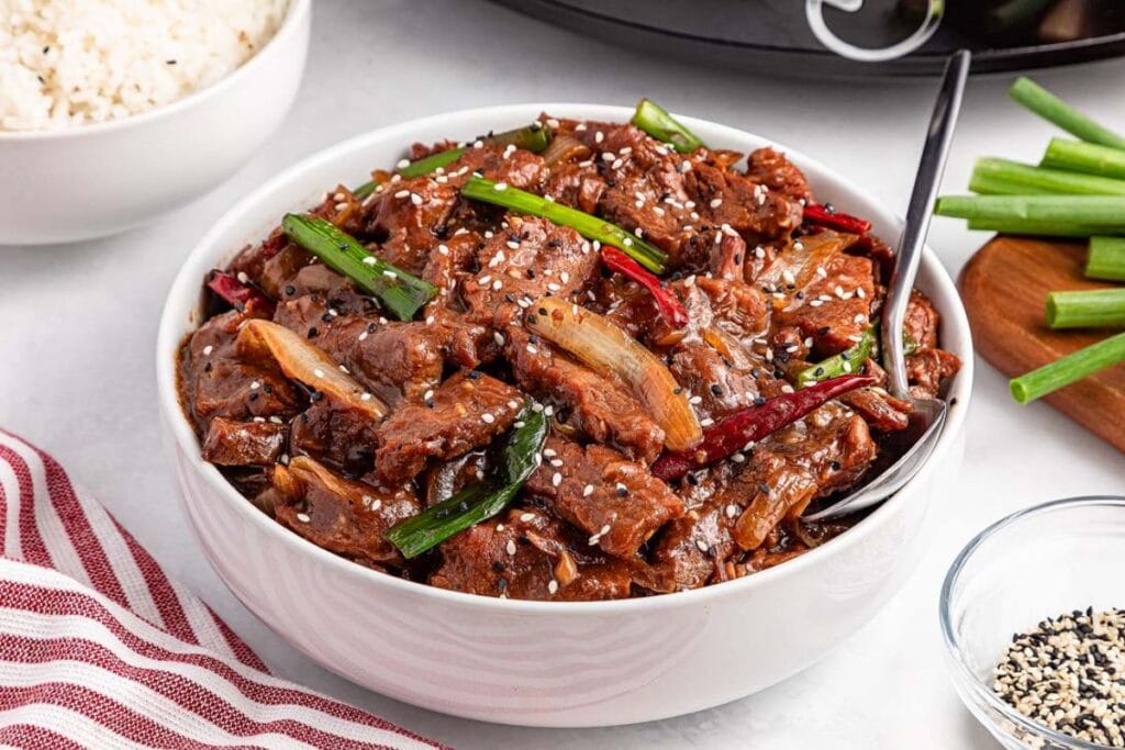 A bowl of slow cooker beef.
