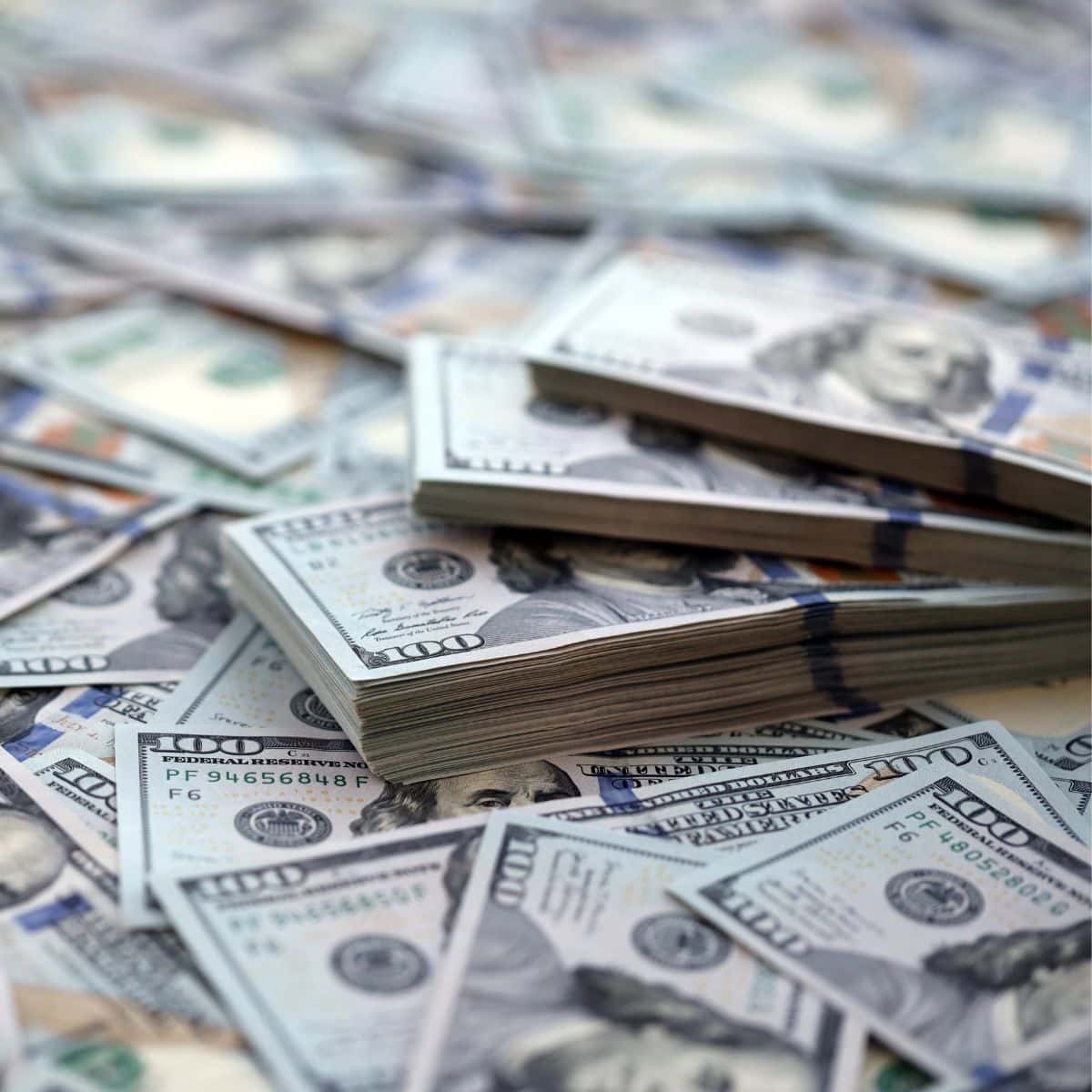 Stacks of hundred dollar bills.