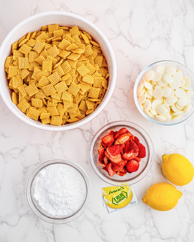 Ingredients strawberry lemonade chex mix.