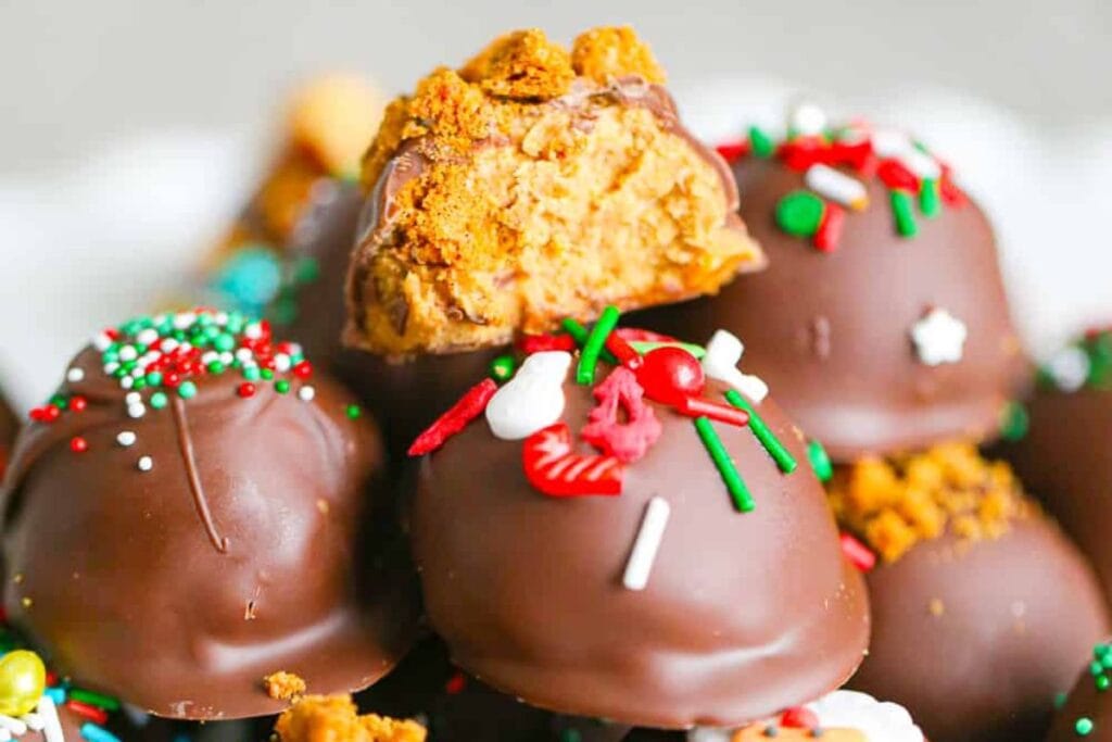 Cookie butter truffles with sprinkles.