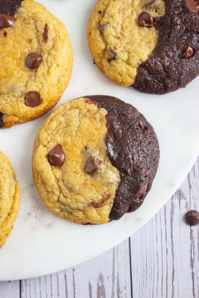 Brookies cookies on a white plate.
