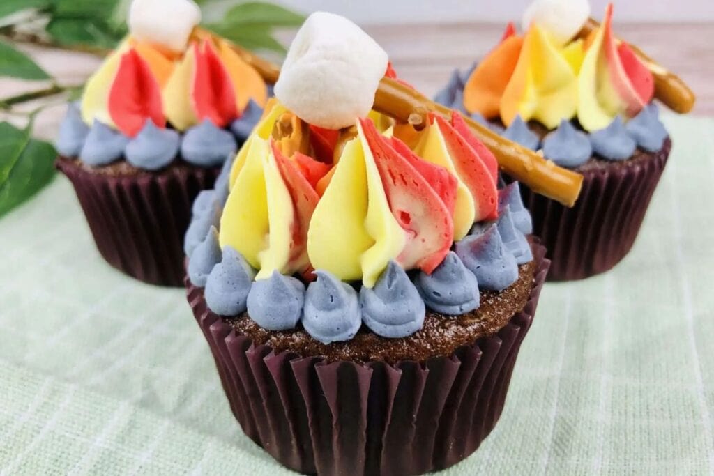 Campfire cupcakes close up shot.