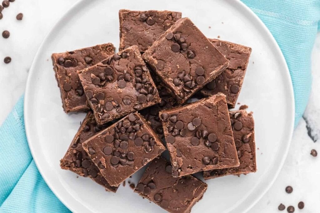Chocolate fudge on a plate.