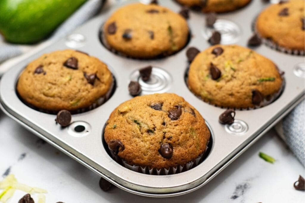 Zucchini muffins with chocolate chips.