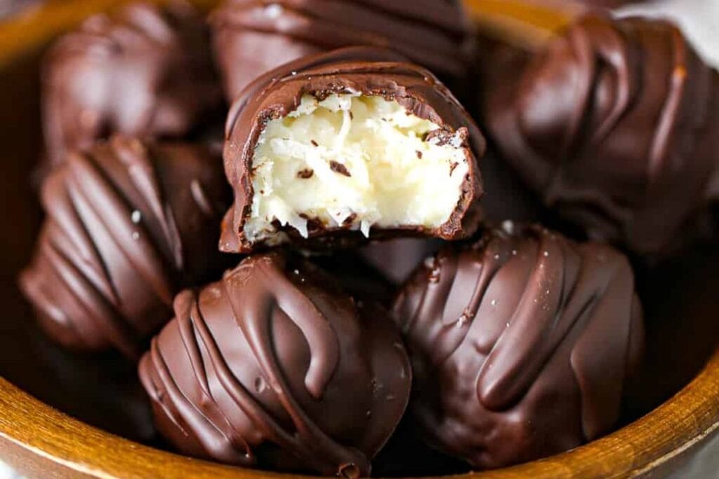 Chocolate truffles with coconut.