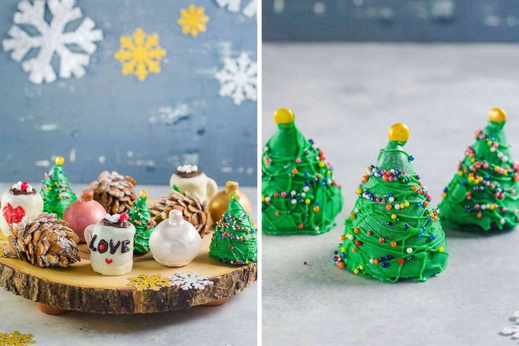 Christmas Oreo cookie balls collage.