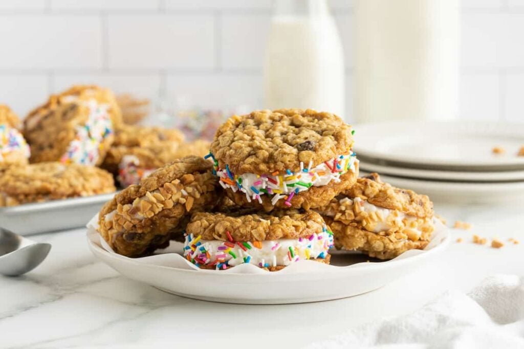 Cookie sandwich with ice cream filling.