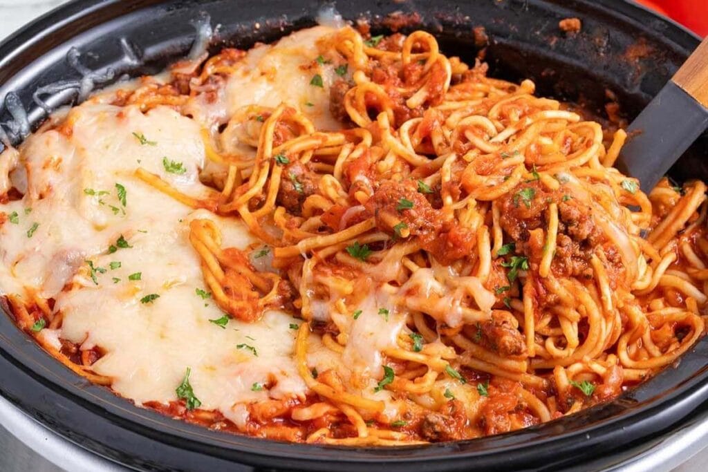 Spaghetti in a crockpot.