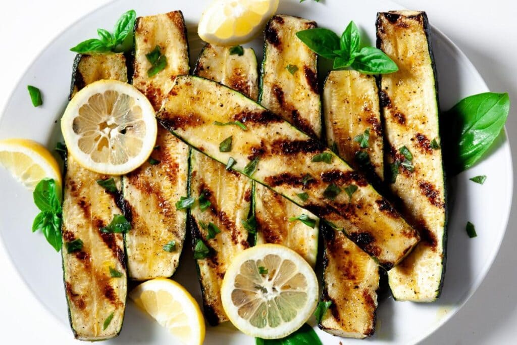Grilled zucchini on a plate.