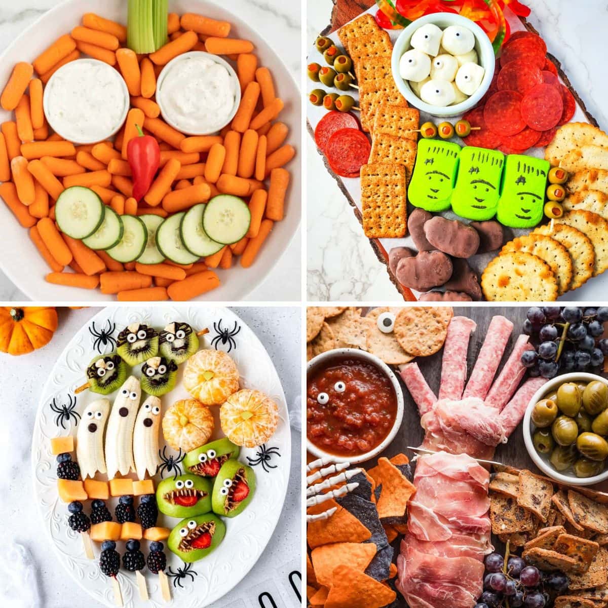 halloween charcuterie boards collage