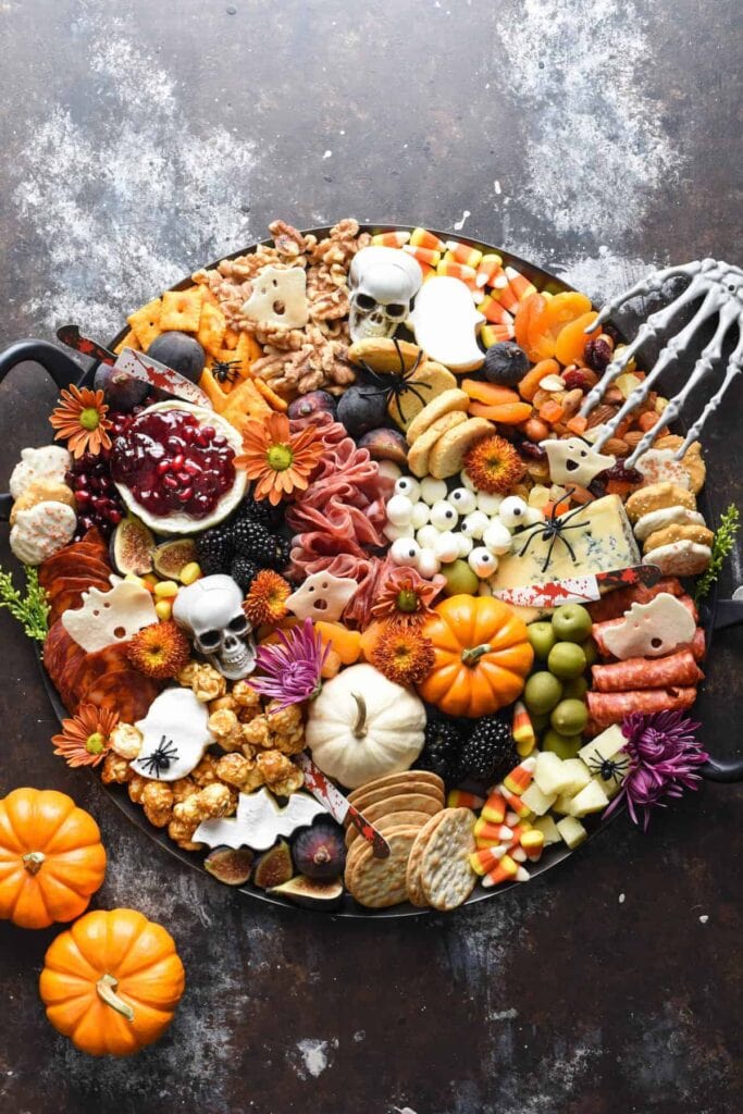 Halloween cheese board top shot.