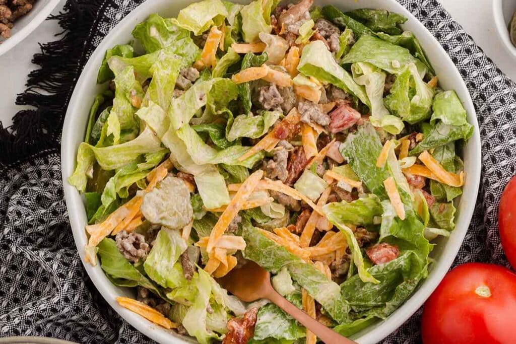 Hamburger bowl close up shot.