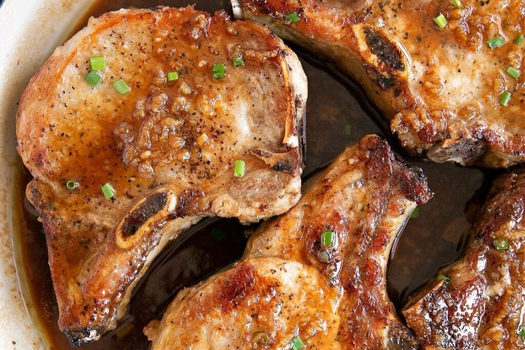Pork cops with honey and garlic.