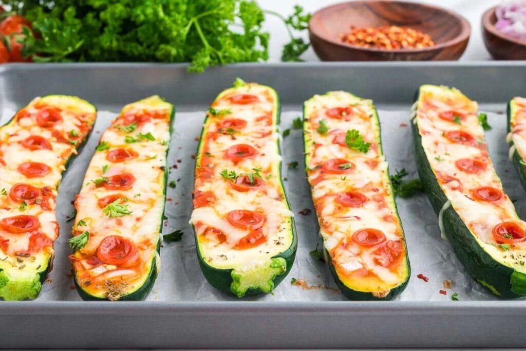 Pizza zucchini on a tray.