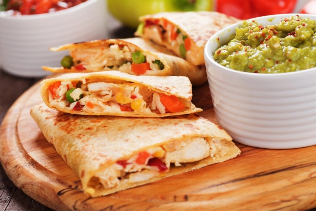 Quesadilla with avocado dip.