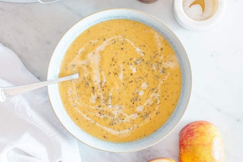 A bowl of butternut squash soup.