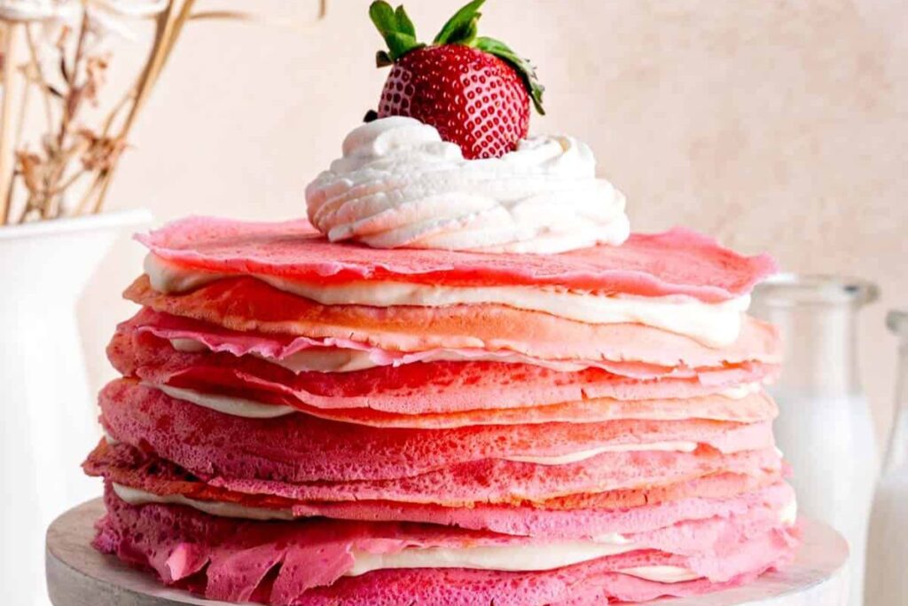 Crepe cake with strawberries.