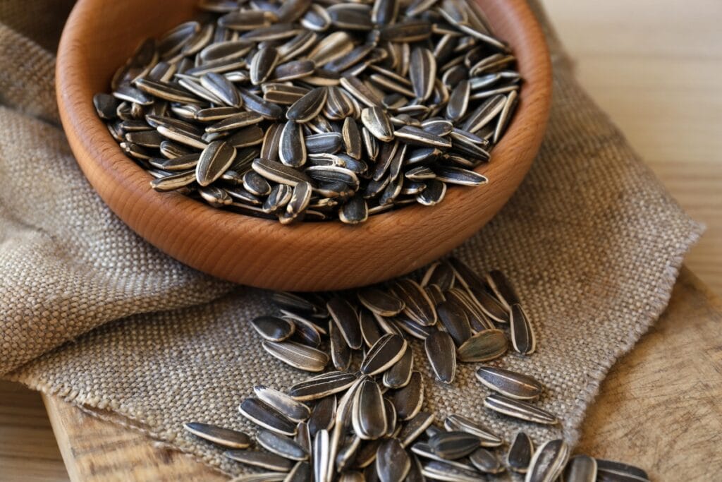 Sunflower seeds in bowl.