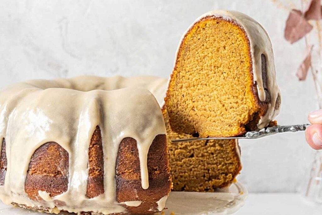 Sweet potato pound cake close up shot.