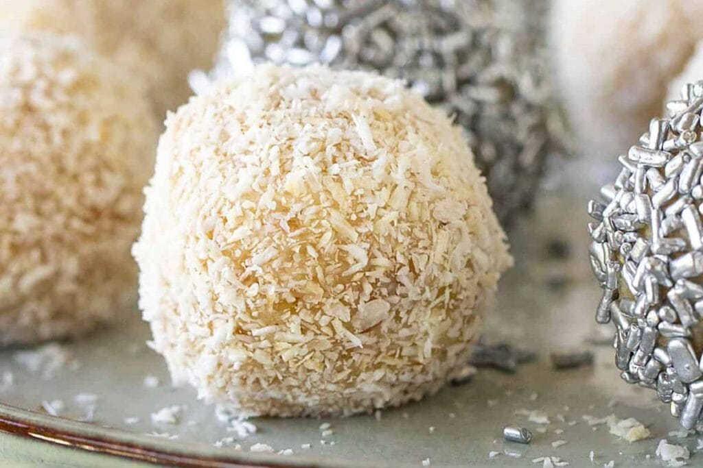 White chocolate truffle with coconut.