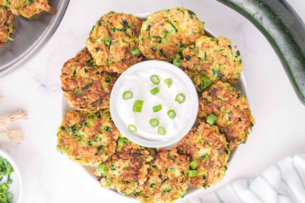 Zucchini fritters with dip.