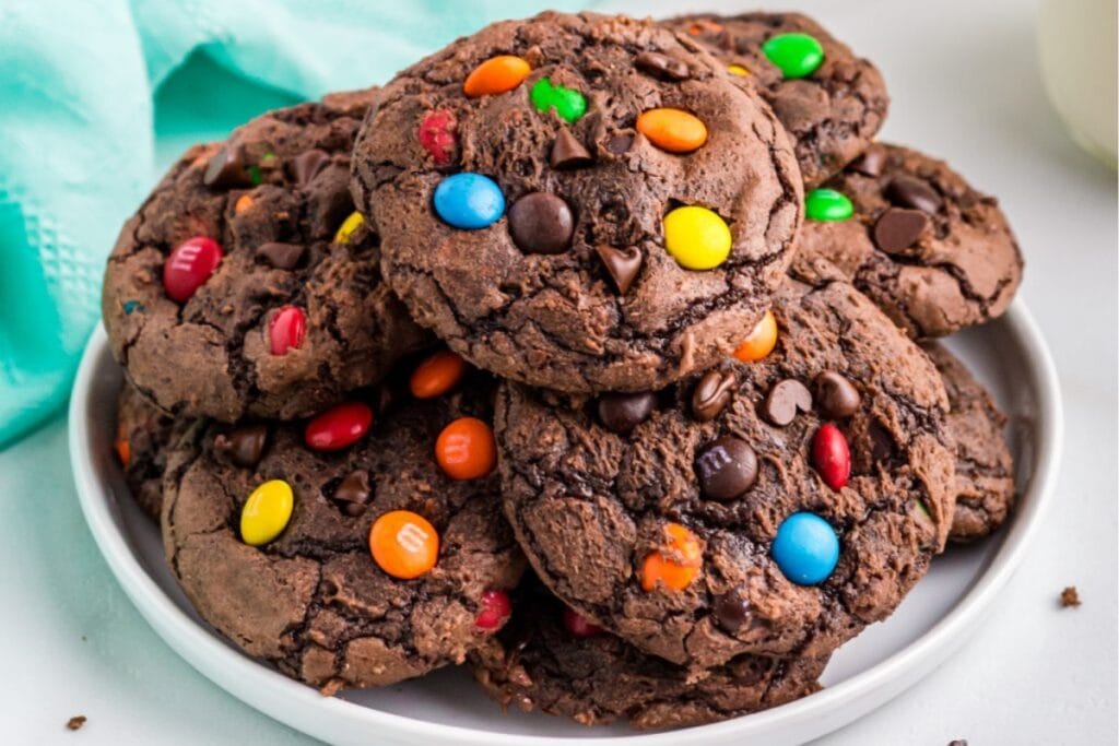 Brownie mix cookies on a white plate.
