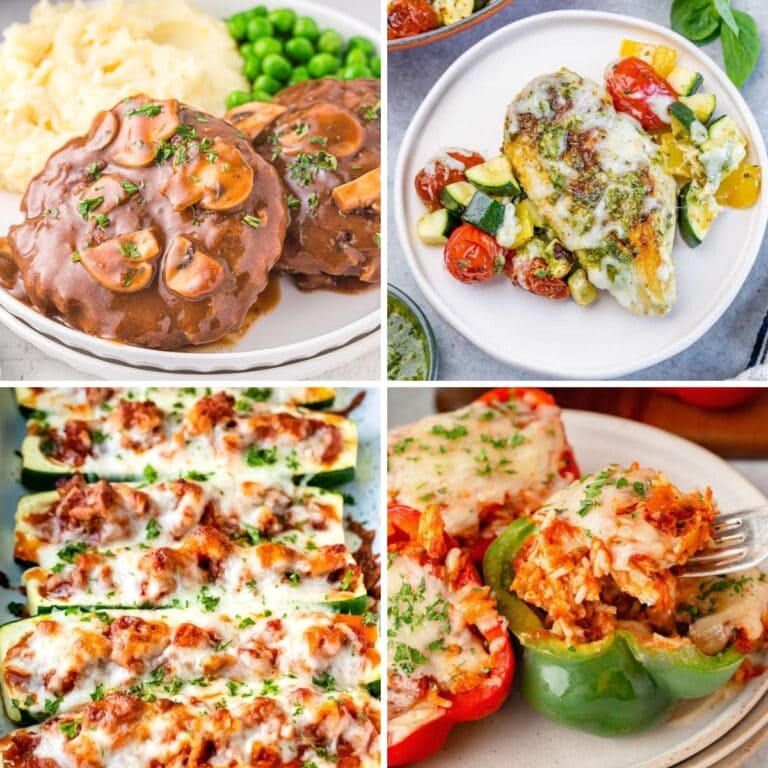 Easy Family Dinner Ideas collage featuring various cooked meals.