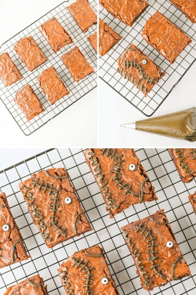 Process shots of spell book brownies.