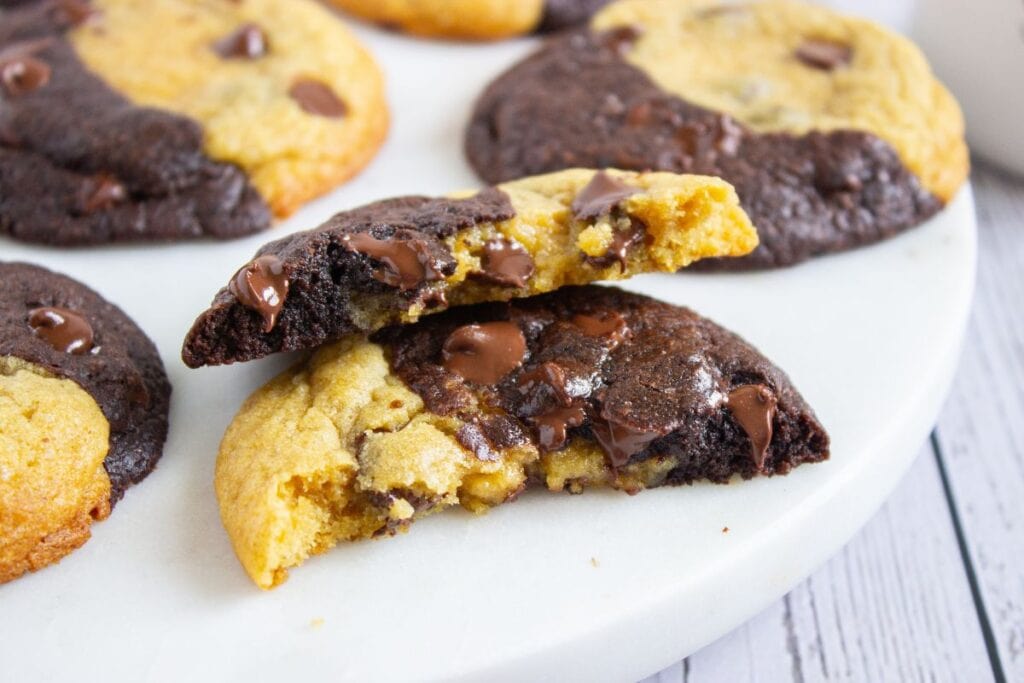 Brookies cookies on a white plate.