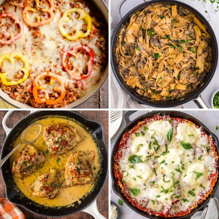 One skillet meal busy night collage.