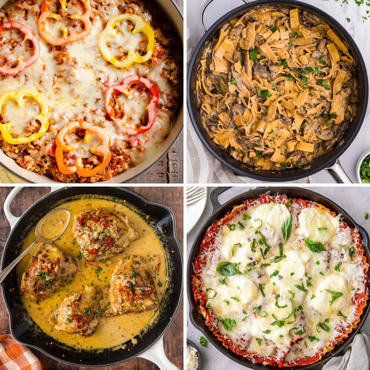 One skillet meal busy night collage.