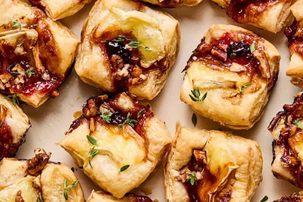 Close-up of puff pastry bites.