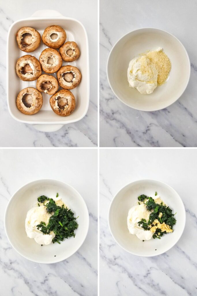 Ingredients for stuffed mushrooms combined in a bowl.