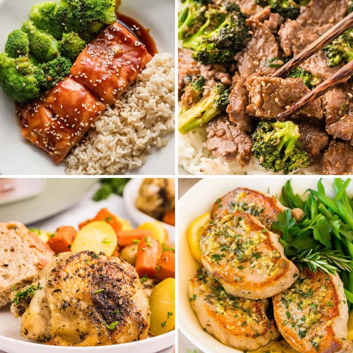Collage of easy meals to banish dinner chaos.