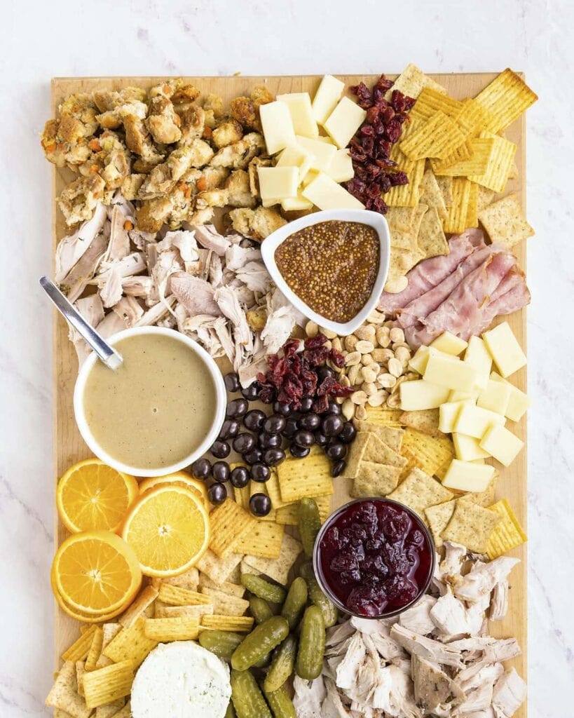 Charcuterie board close up shot.